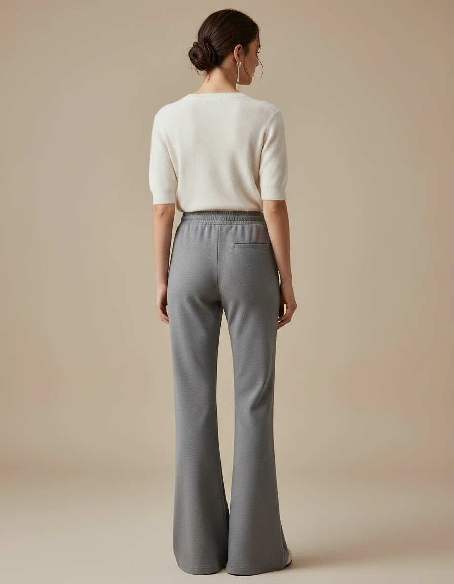 Pantalon Gris Évasé Fluide Cordon Confortable Femme - Molleton - vue 2