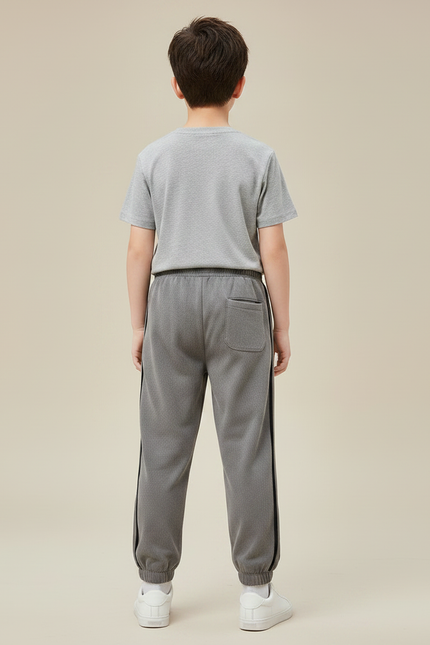 Pantalon Gris Sport Enfant Rayures Boutons Coton - Molleton - vue 2