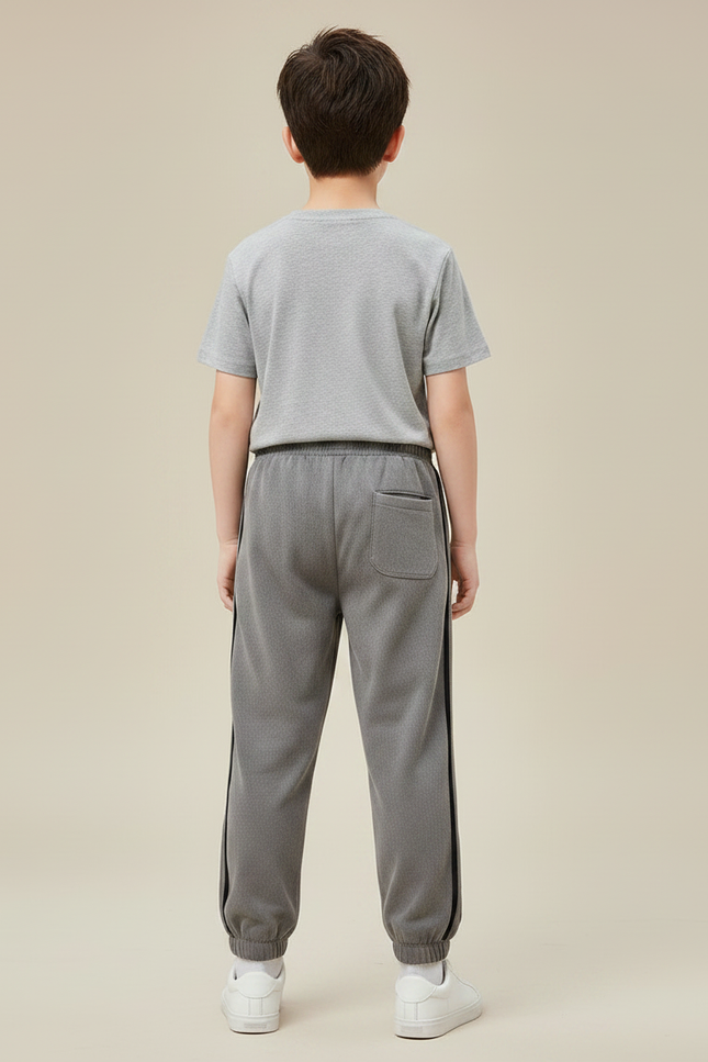 Pantalon Gris Sport Enfant Rayures Boutons Coton - Molleton - vue 2