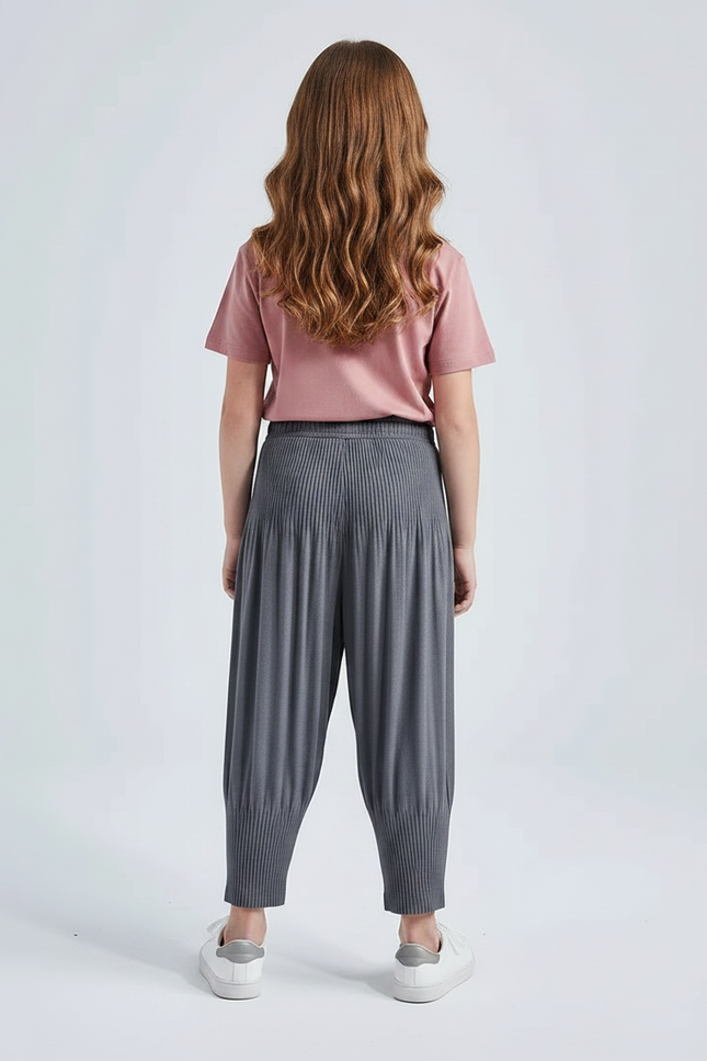 Pantalon Gris Plissé Ample Décontracté Fille - Polyester - vue 2