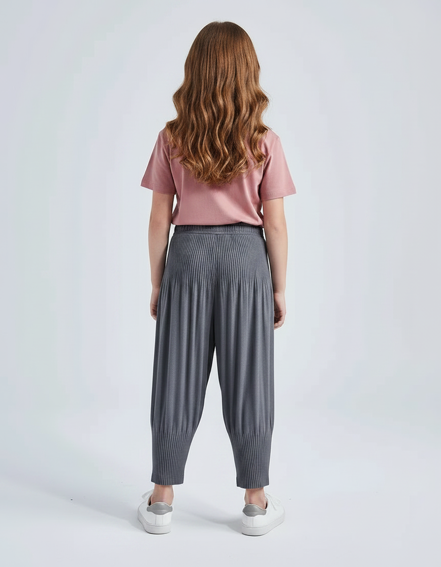 Pantalon Gris Plissé Ample Décontracté Fille - Polyester - vue 2