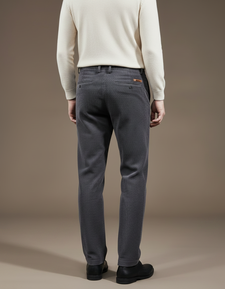 Pantalon Gris Côtelé Droit Chaud Décontracté Homme - Cordé - vue 2