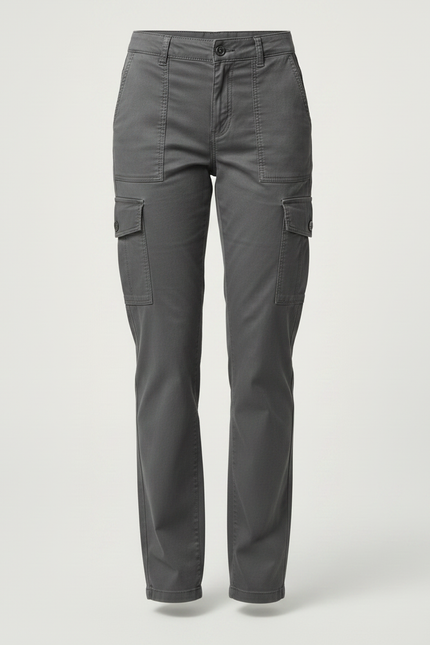 Pantalon Gris Cargo Coton Droit Femme Élégant - vue 3