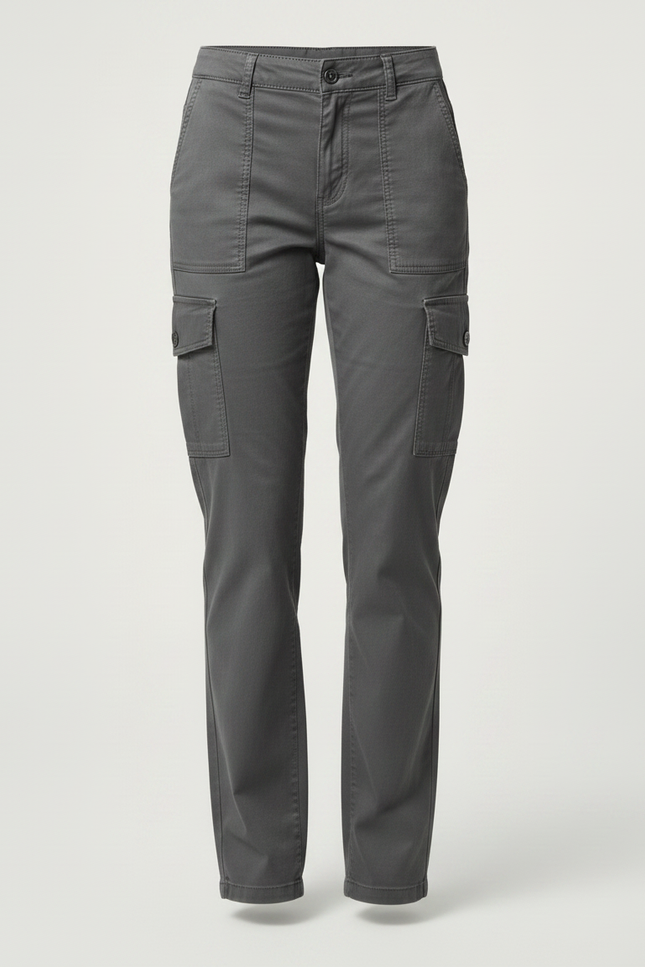 Pantalon Gris Cargo Coton Droit Femme Élégant - vue 3