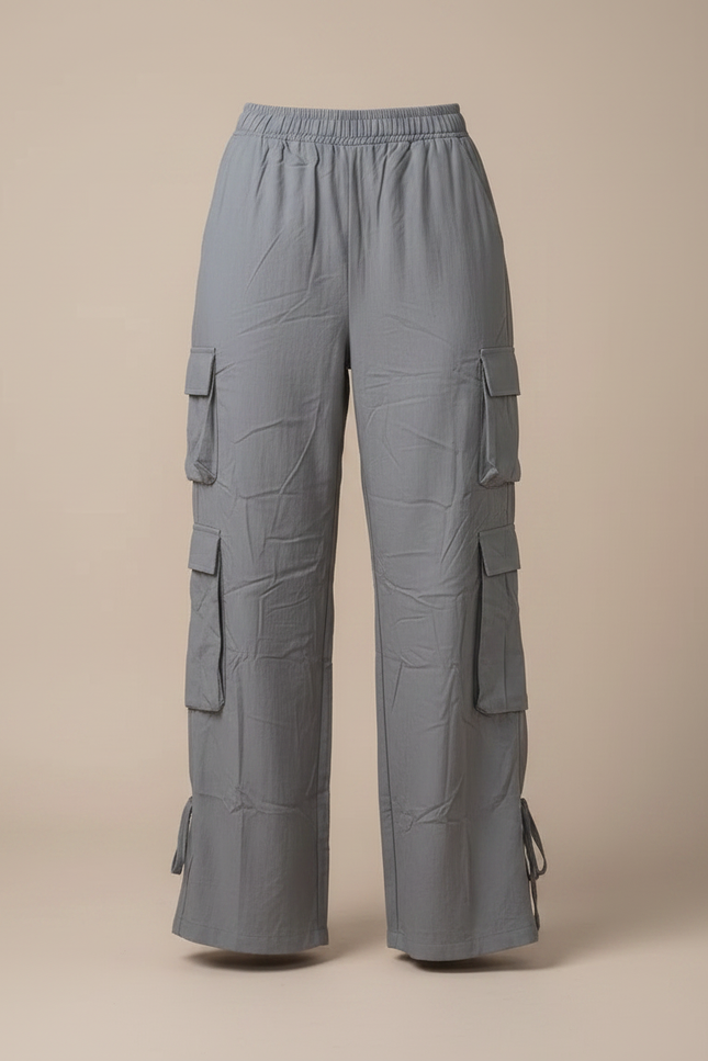 Pantalon Gris Cargo Ample Femme Décontracté - Toile - vue 3