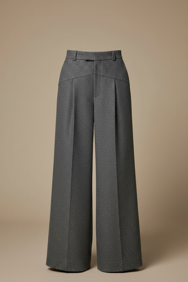 Pantalon Gris Laine Large Plissé Scintillant Femme - vue 3