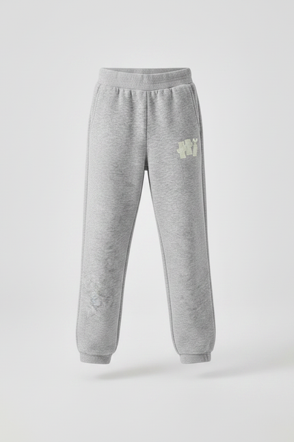 Pantalon Gris Molletonné Enfant Décontracté Ample Imprimé - vue 3