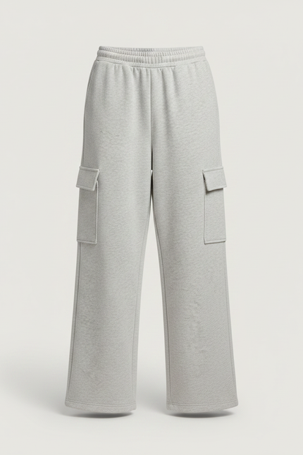 Pantalon Gris Molletonné Cargo Décontracté Femme Ample - vue 3