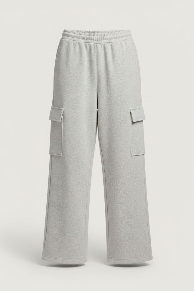 Pantalon Gris Molletonné Cargo Décontracté Femme Ample - vue 3