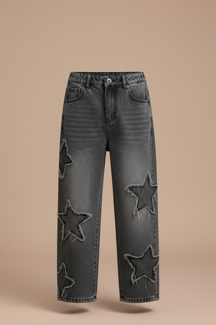 Pantalon Gris Denim Ample Étoiles Déchiré Enfant - Jean - vue 3