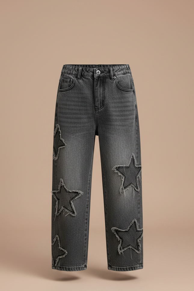 Pantalon Gris Denim Ample Étoiles Déchiré Enfant - Jean - vue 3