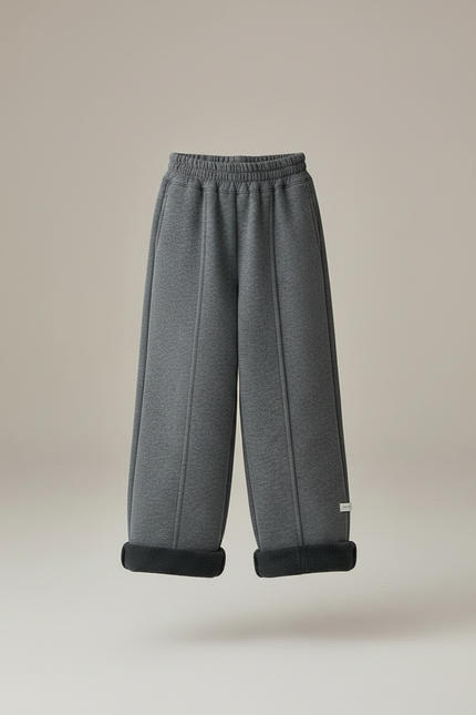 Pantalon Gris Ample Molletonné Doublé Chaud Fille - vue 3