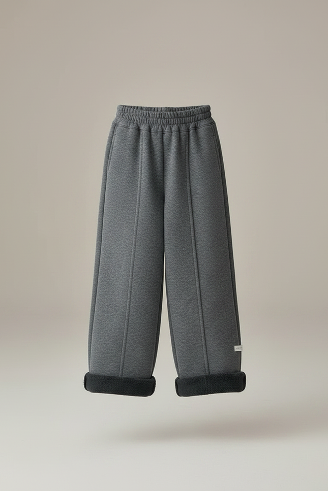 Pantalon Gris Ample Molletonné Doublé Chaud Fille - vue 3