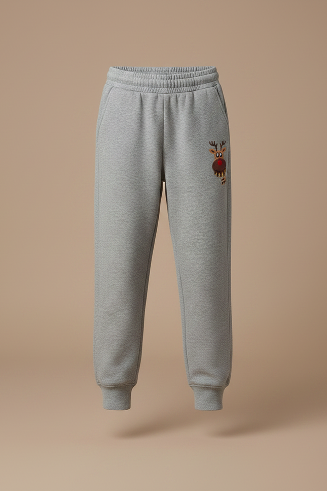 Pantalon Gris Molletonné Renne Décontracté Enfant Jogging - vue 3