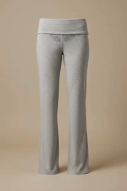 Pantalon Gris Évasé Confortable Décontracté Ailes Brodé - Molleton - vue 3