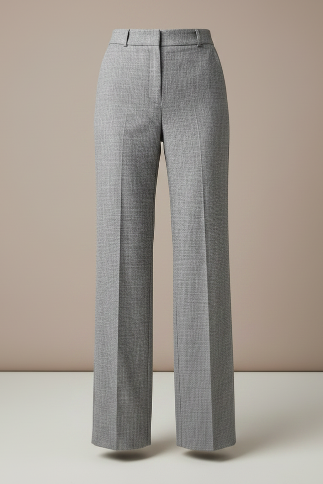 Pantalon Gris Taille Haute Droit Élégant Femme - Laine - vue 3