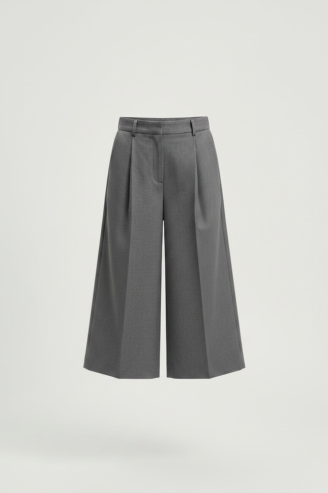Pantalon Gris Ample Plissé Taille Haute Fille - Gabardine - vue 3