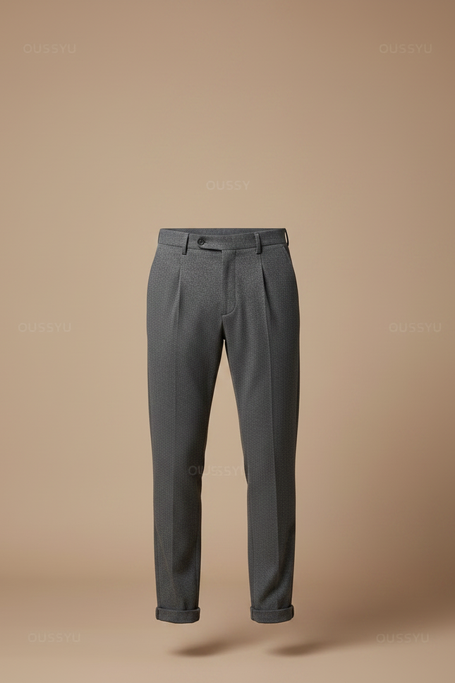 Pantalon Gris Plissé Élégant Décontracté Homme - Laine - vue 3