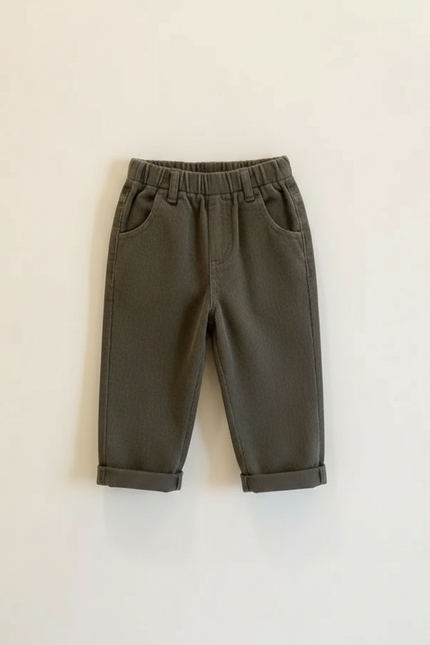 Pantalon Gris Côtelé Enfant Taille Élastique Décontracté - Kaki Cordé - vue 2