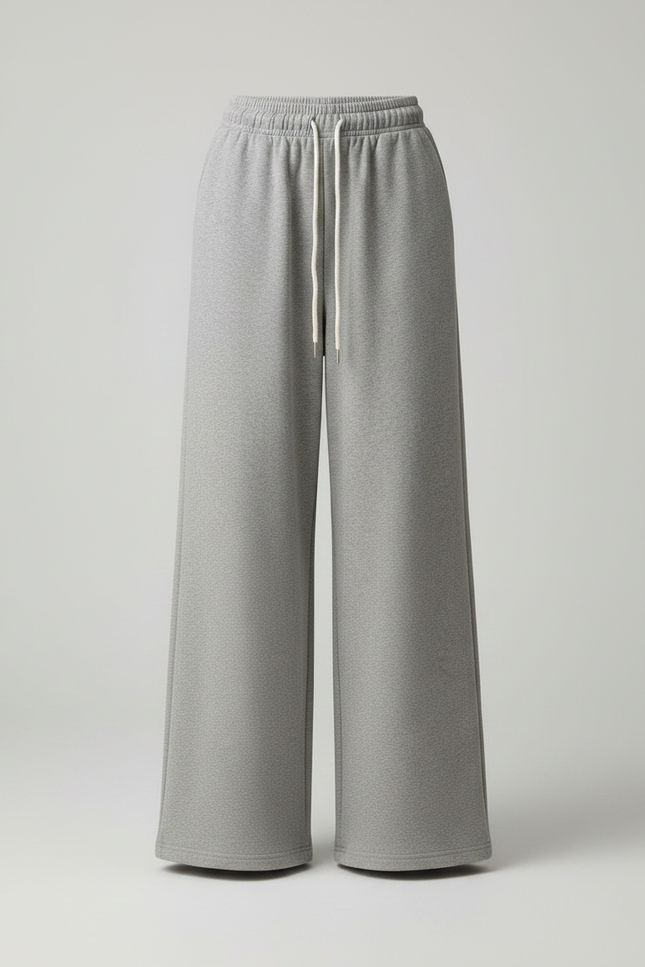Pantalon Gris Large Décontracté Molletonné Cordon Femme - vue 3
