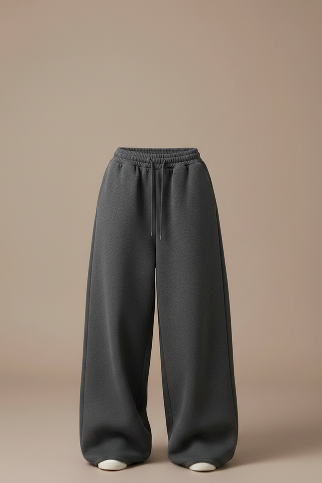 Pantalon Gris Ample Molletonné Décontracté Cordon Femme - vue 3