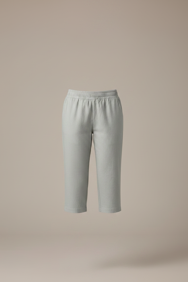 Pantalon Gris Capri Coton Lin Taille Élastique - vue 3