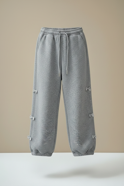 Pantalon Gris Large Décontracté Nœuds Fille Sport - Molleton - vue 3