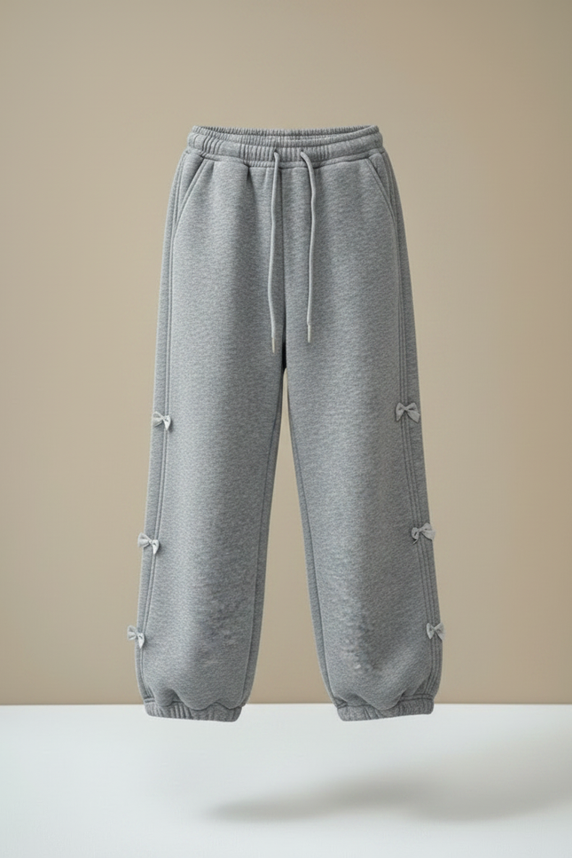 Pantalon Gris Large Décontracté Nœuds Fille Sport - Molleton - vue 3