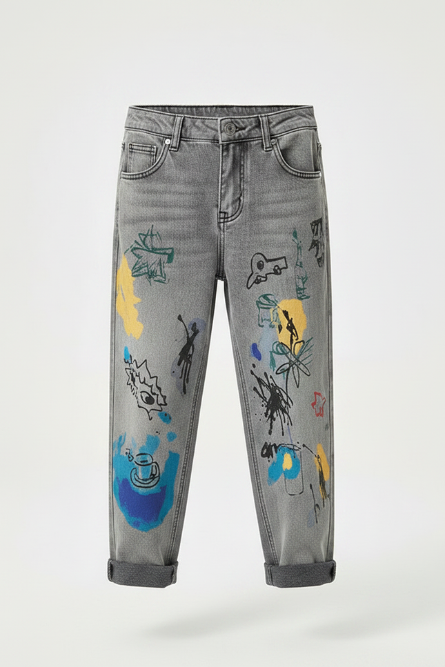 Pantalon Gris Denim Imprimé Décontracté Garçon - Jean - vue 3