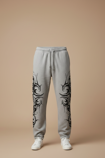 Pantalon Gris Molletonné Ample Imprimé Tribal Homme - vue 3
