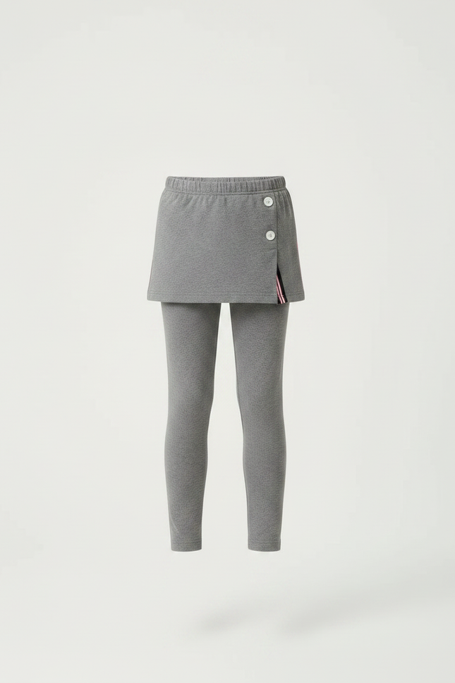 Pantalon Gris Legging Jupe Boutons Fille Coton - vue 3