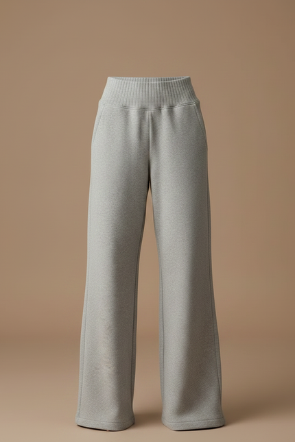 Pantalon Gris Ample Molletonné Taille Haute Femme - vue 3