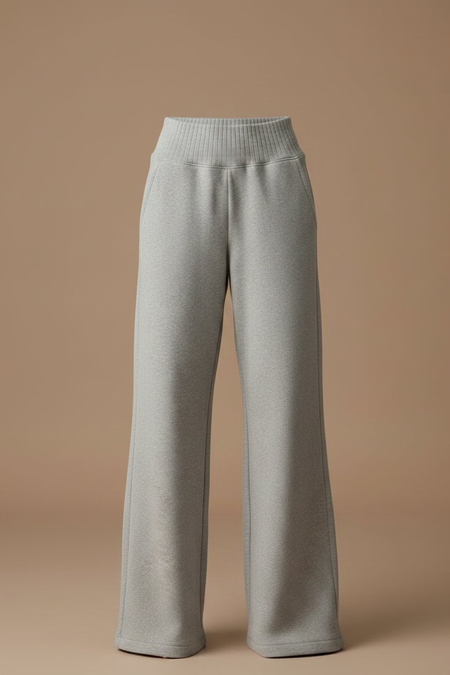 Pantalon Gris Ample Molletonné Taille Haute Femme - vue 3