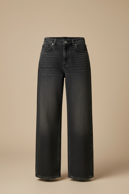 Pantalon Gris Jean Large Délavé Coupe Droite - vue 3