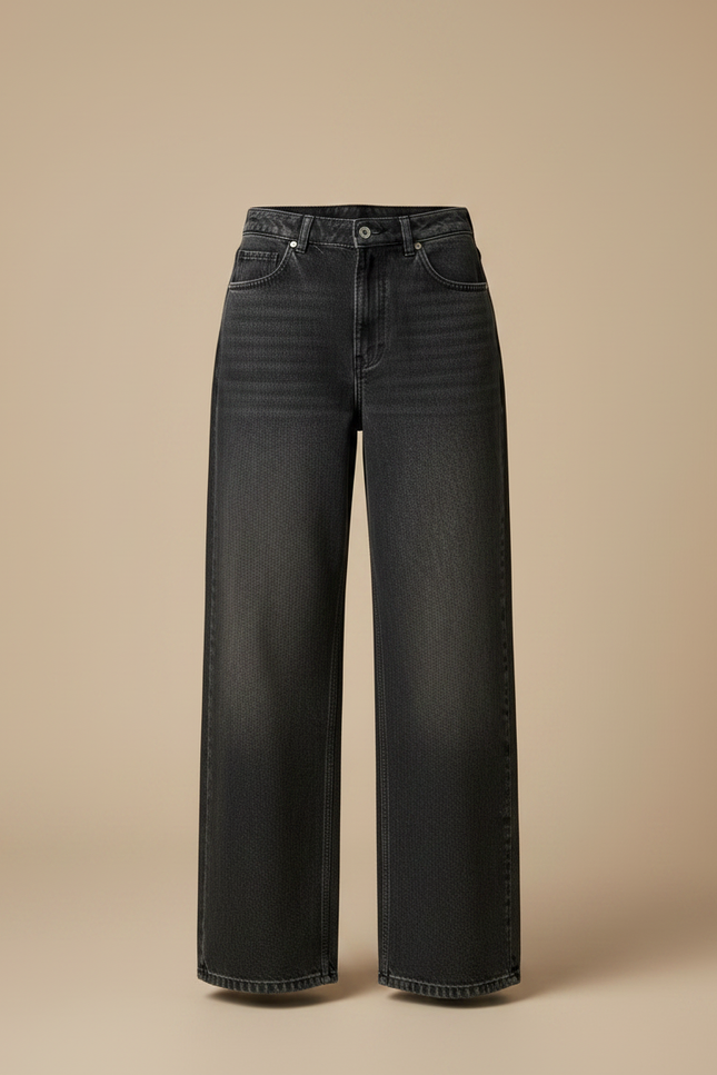 Pantalon Gris Jean Large Délavé Coupe Droite - vue 3