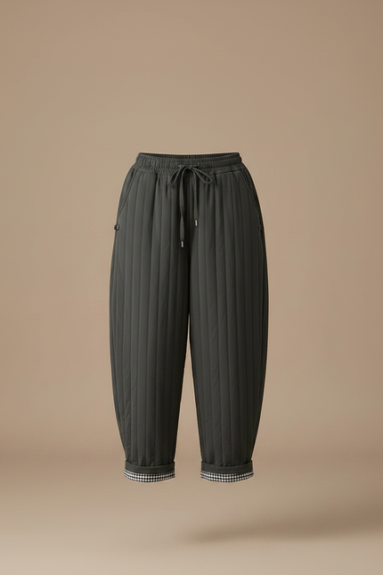 Pantalon Gris Matelassé Ample Chaud Décontracté Femme - Polyester - vue 3
