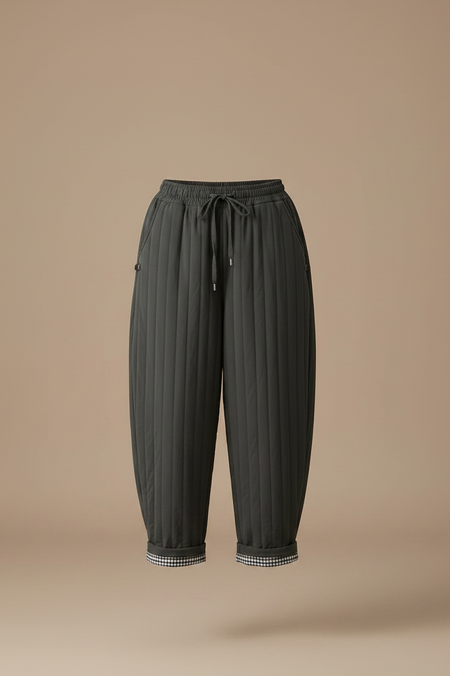 Pantalon Gris Matelassé Ample Chaud Décontracté Femme - Polyester - vue 3