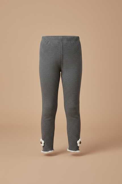 Pantalon Gris Legging Fille Fleur Tricoté Chaud - Maille - vue 3