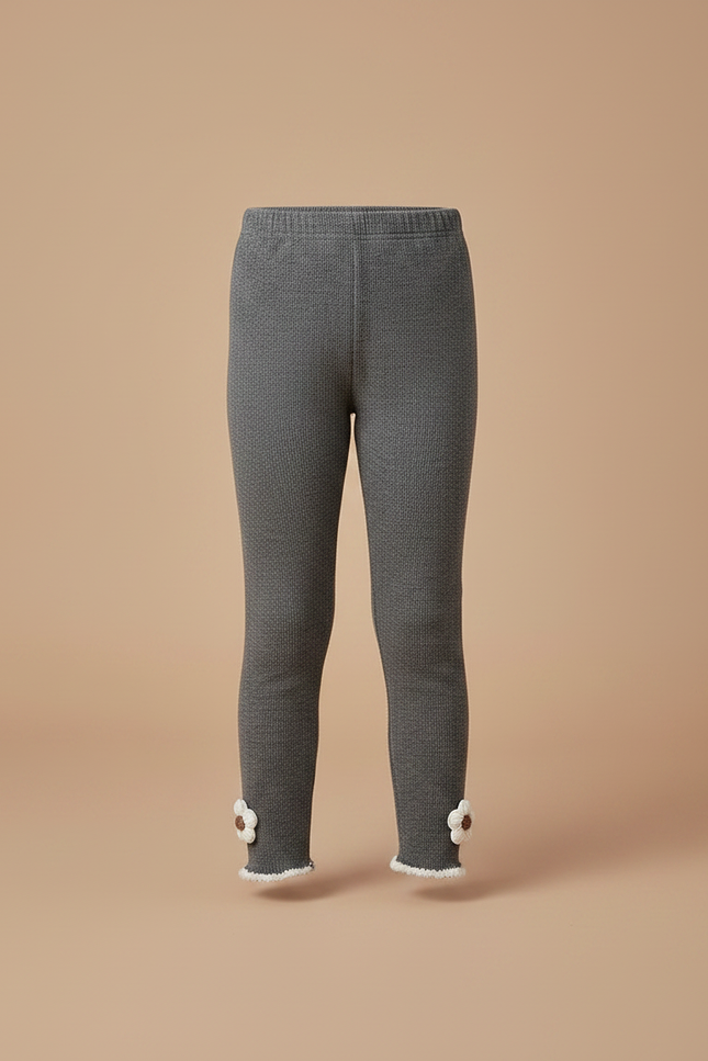 Pantalon Gris Legging Fille Fleur Tricoté Chaud - Maille - vue 3