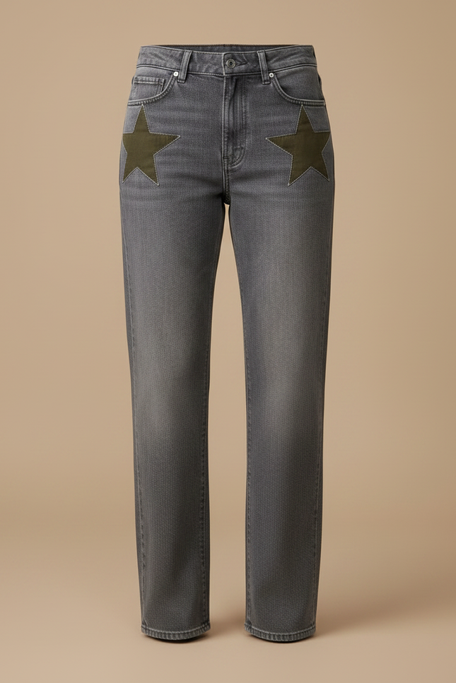 Pantalon Gris Étoiles Droite Denim Femme - Jean - vue 3