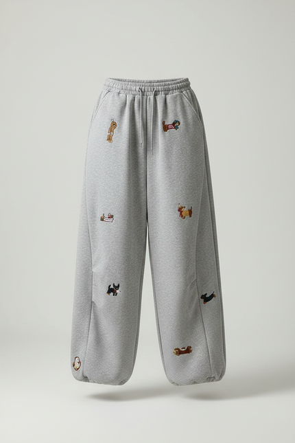 Pantalon Gris Ample Brodé Décontracté Confortable Femme - Molleton - vue 3