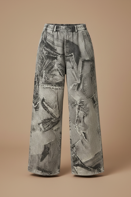 Pantalon Gris Large Imprimé Newspaper Denim Fille - Jean - vue 3
