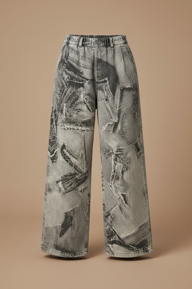 Pantalon Gris Large Imprimé Newspaper Denim Fille - Jean - vue 3