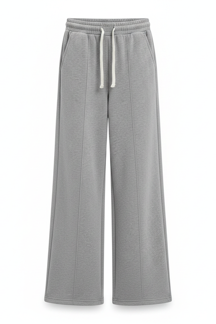 Pantalon Gris Ample Droit Molletonné Décontracté Cordon - vue 3