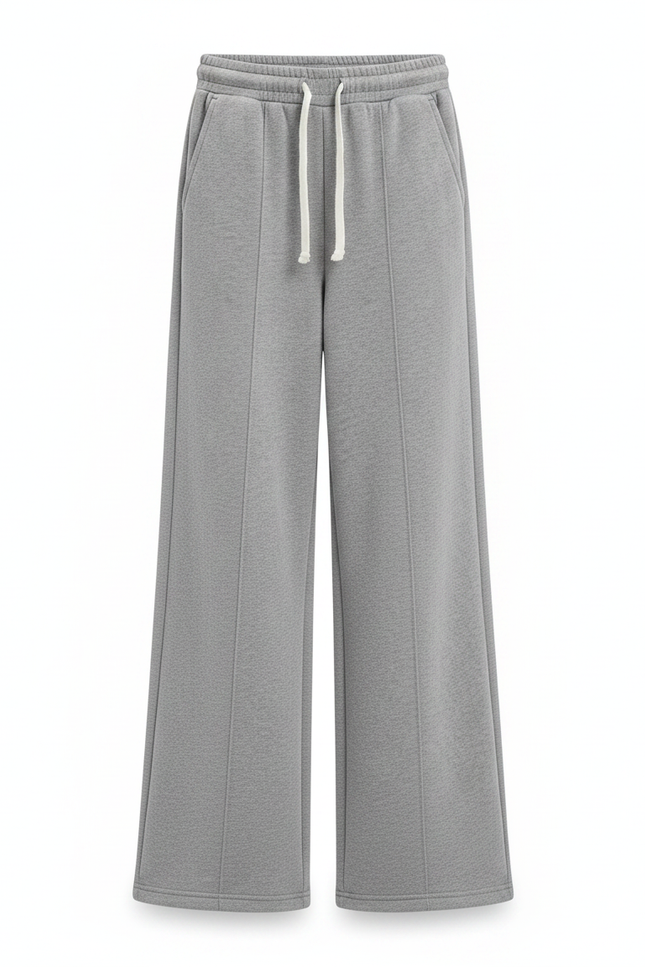 Pantalon Gris Ample Droit Molletonné Décontracté Cordon - vue 3