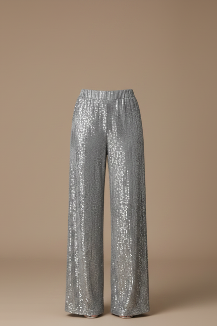 Pantalon Paillette Gris - Argenté Polyester - vue 3