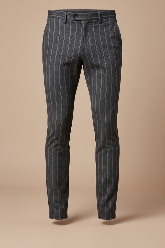 Pantalon Gris Pinstripe Slim Habillé Élégant - Laine - vue 3