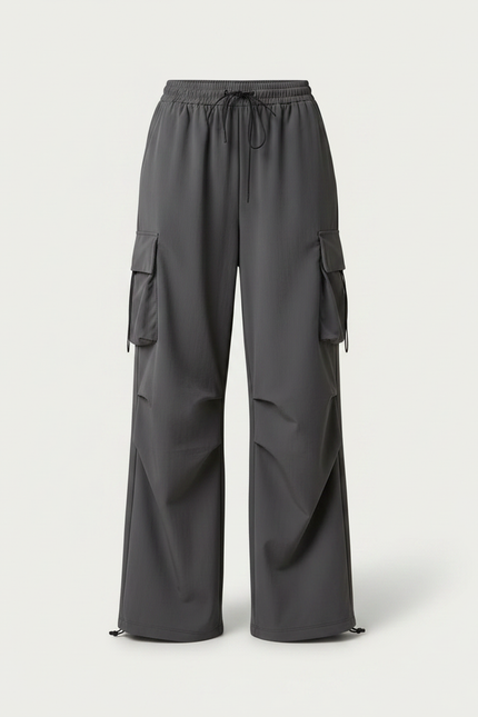 Pantalon Gris Cargo Ample Femme Taille Haute - Polyester - vue 3