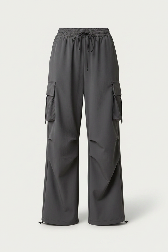 Pantalon Gris Cargo Ample Femme Taille Haute - Polyester - vue 3