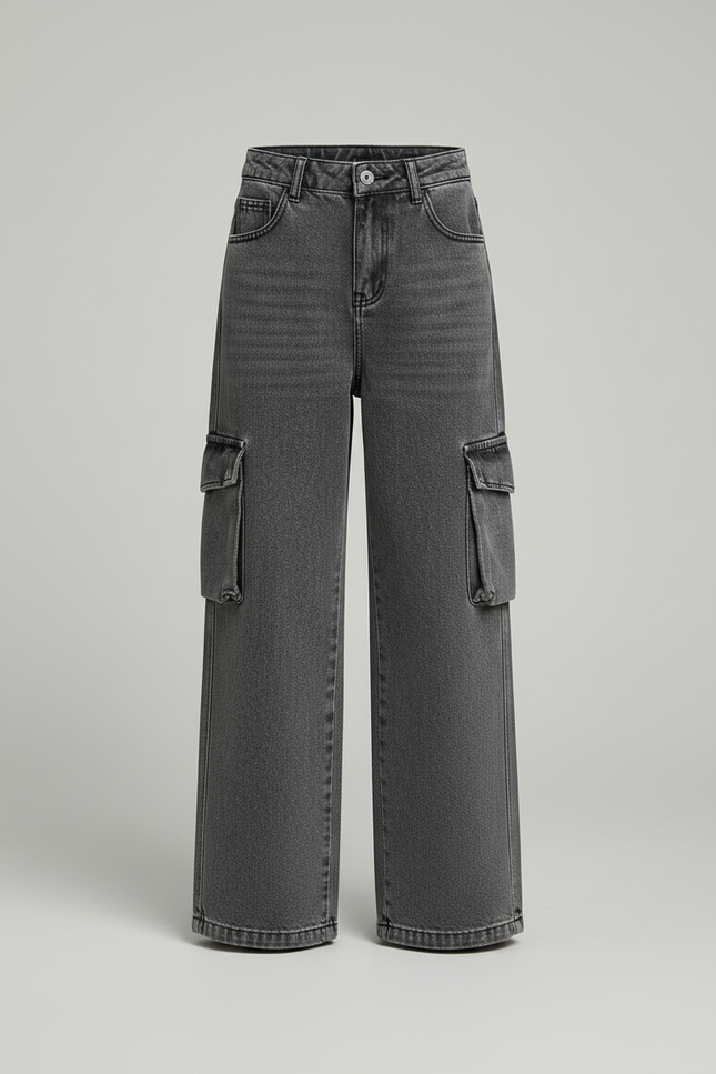 Pantalon Gris Cargo Délavé Ample Enfant Denim - Jean - vue 3